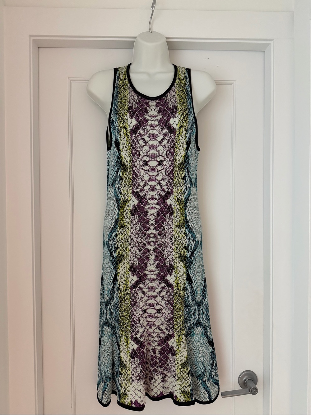 Roberto Cavalli Knit Figure Hugging Dress Teal, Purple & Lime Italian 42 NWOT